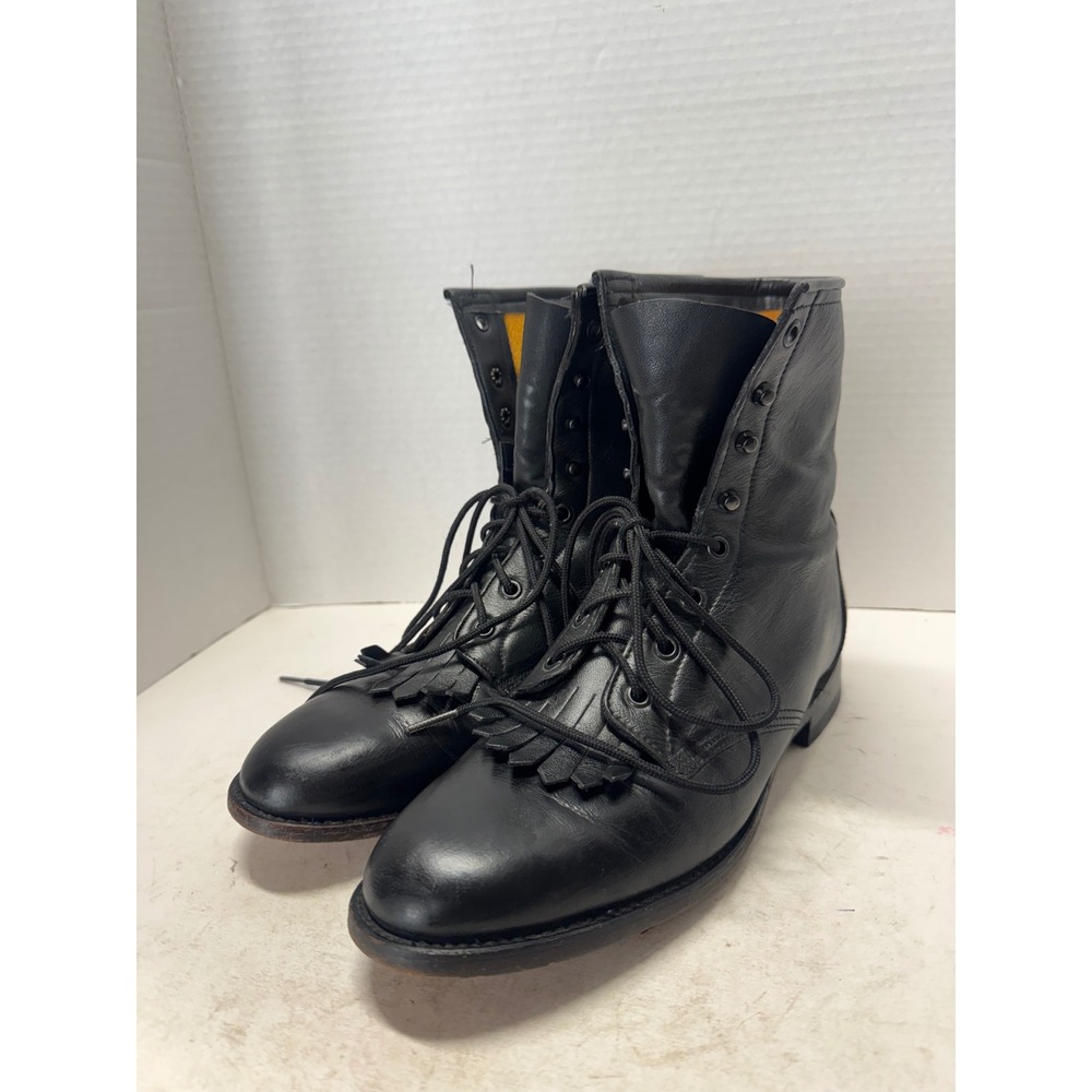 Vintage Zenda Black Leather Lace Up Kiltie Boots Women 10 M Made in Mexico MI23